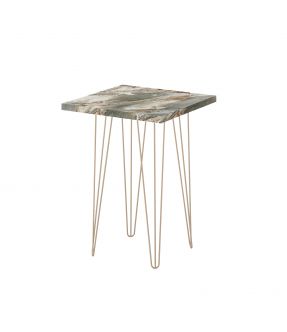 Eltham Side Table with Wooden Top Marble Stone Effect and Chrome Legs - 62 cm Height